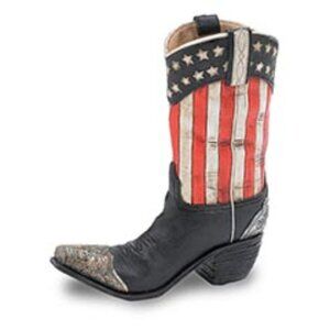 PATRIOTIC RESIN COWBOY BOOT VASE